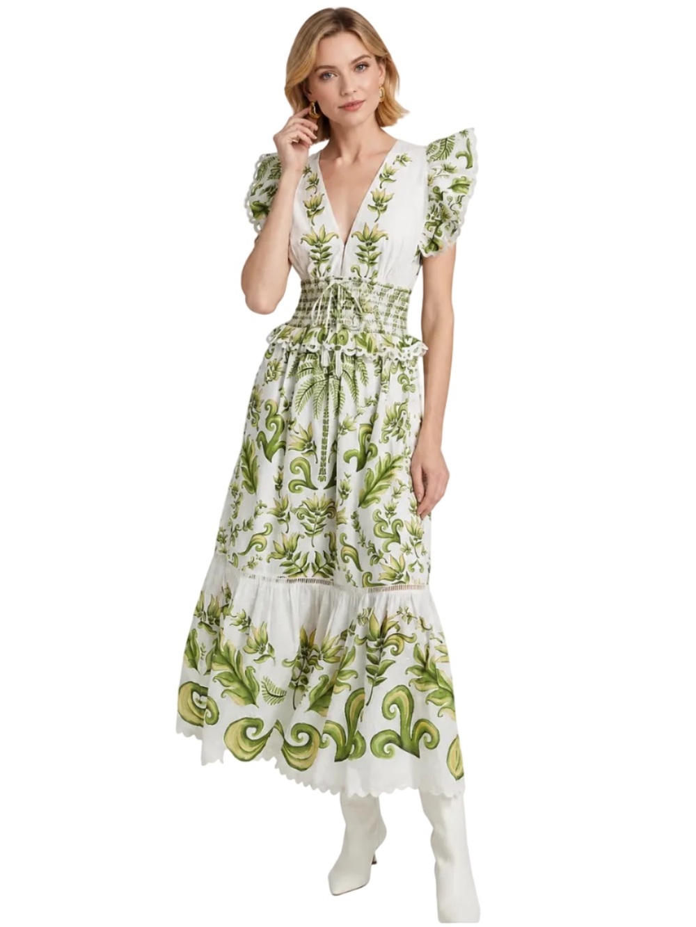 Farm Rio Milani Flutter-Sleeve Maxi Dress